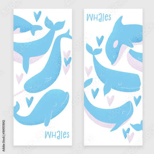 Vector card with blue whale