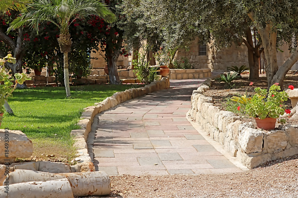 Path in Beit Jimal (or Beit Jamal) Catholic monastery near Beit Shemesh, Israel