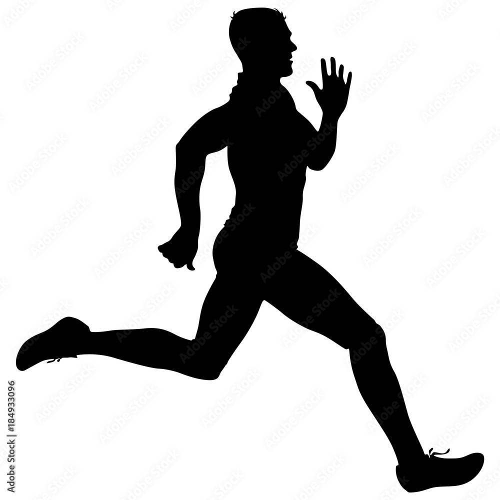 Black Silhouettes Runners sprint men on white background