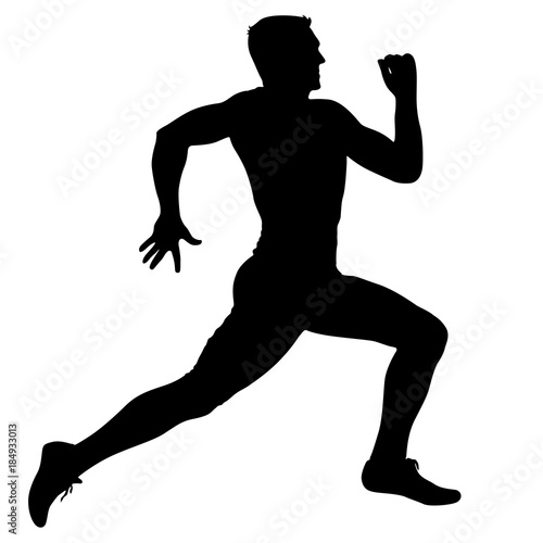 Black Silhouettes Runners sprint men on white background