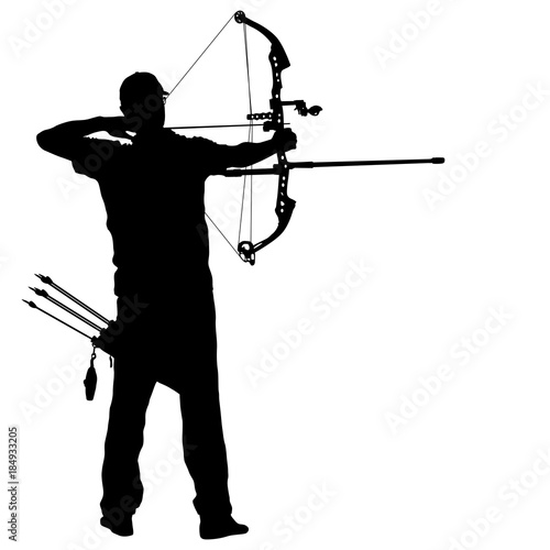 Fotografija Silhouette attractive male archer bending a bow and aiming in the target
