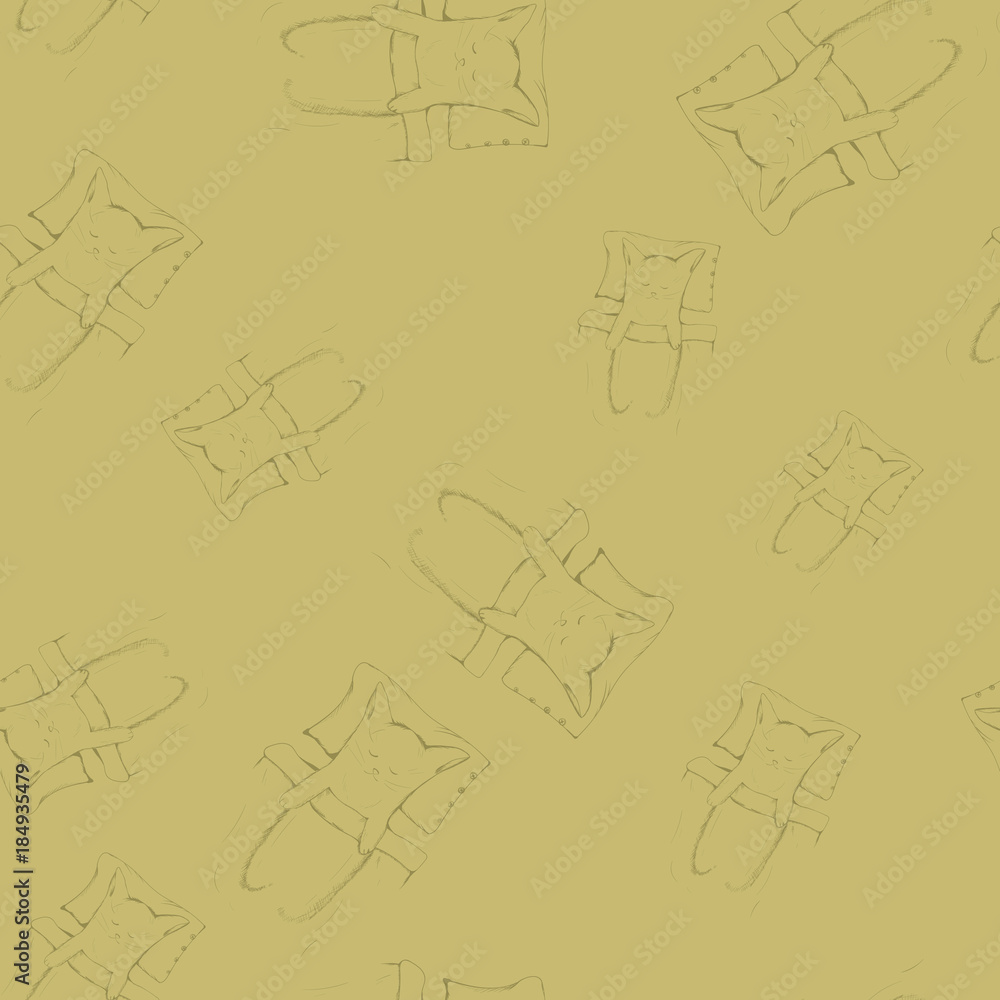 sketch seamless pattern with sleeping cute kitty, hand drawn outline kittens are under the blanket sketch seamless pattern with sleeping cute kitty, hand drawn outline kittens are under the blanket