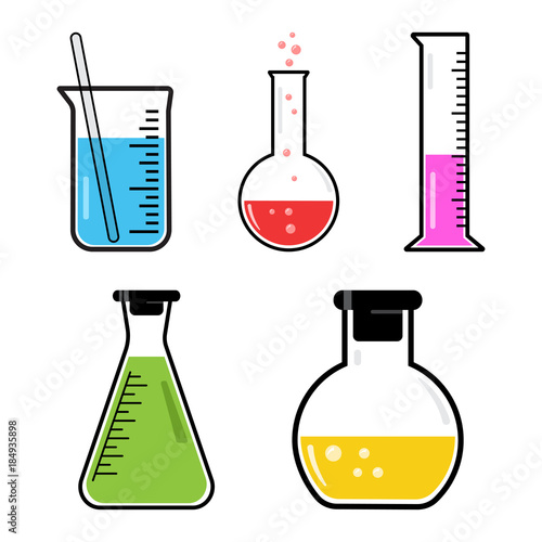 Colorful set chemical vessels. Vector illustration