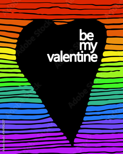 Cover design for Valentine's Day greeting card with shape of the heart and raibow color strips