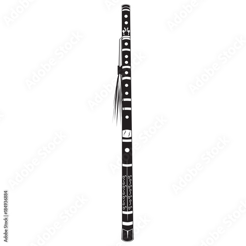 Vector black and white illustration of chinese flute dizi in flat style