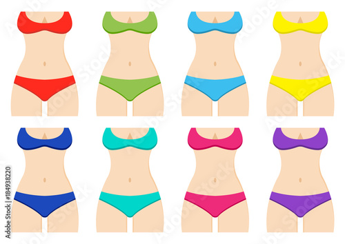 Set of female silhouettes with colorful swimsuits. Vector illustration