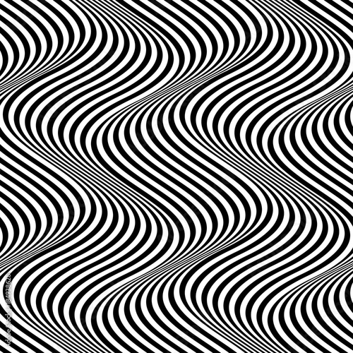 Vector seamless texture. Modern geometric background. Monochrome repeating pattern with wavy lines.