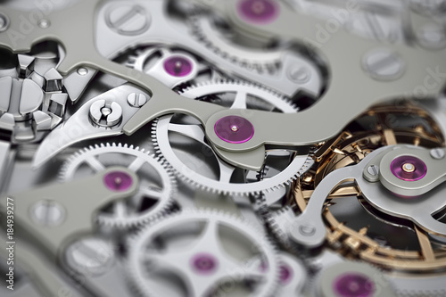 Quadro em tela Watch machinery 3D rendering with gears close-up view with dof