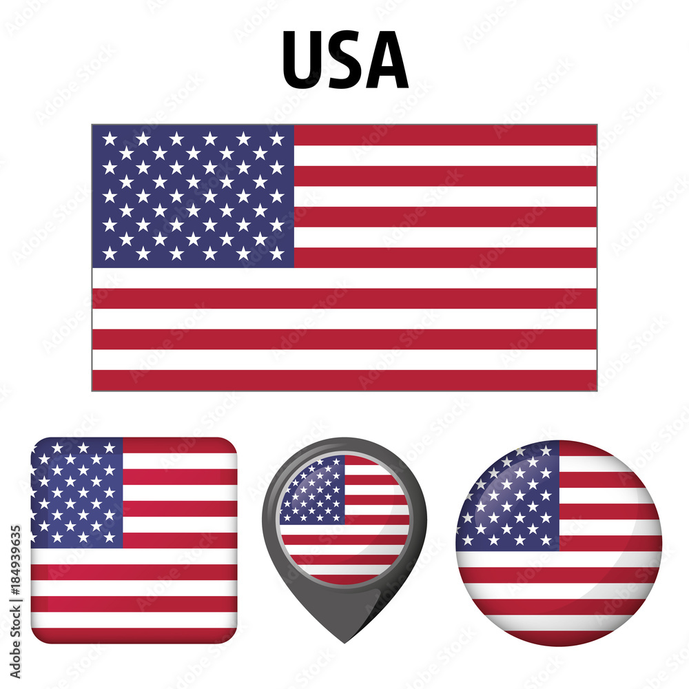 Illustration USA flag, and several icons. Ideal for catalogs of institutional materials and geography