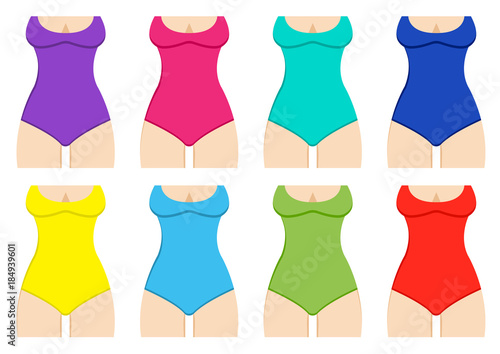 Set of female silhouettes with colorful swimsuits. Vector illustration