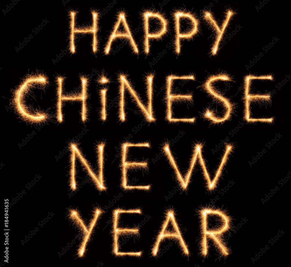 HAPPY CHINESE NEW YEAR lettering drawn with bengali sparkles HAPPY CHINESE NEW YEAR lettering drawn with bengali sparkles