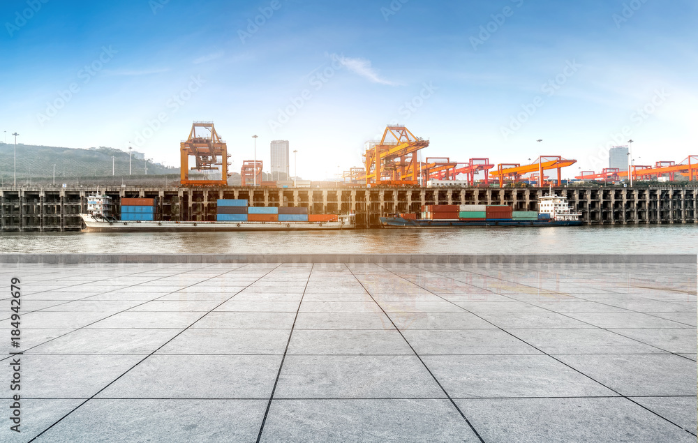 Fototapeta premium Empty floor and container terminal