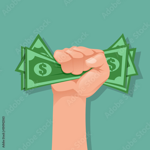 Hand holding money. Dollars, cash, money exchange concepts. Vector illustration.