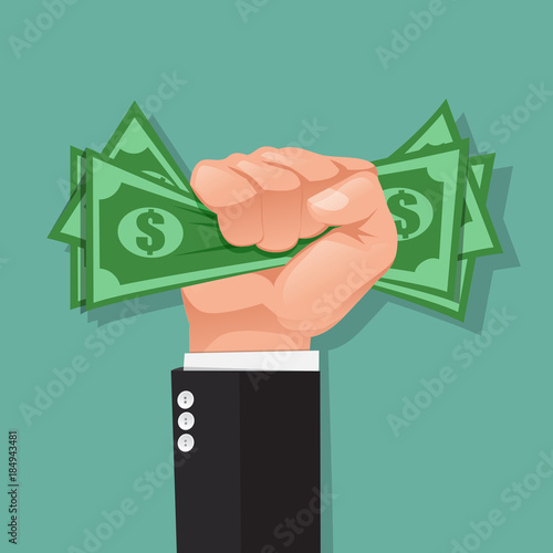 Hand holding money. Dollars, cash, money exchange concepts. Vector illustration 