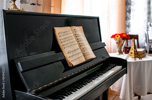 Schilderij op canvas Black piano with notes