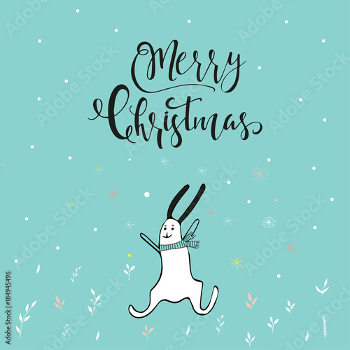 Merry Christmas cute greeting card with hand drawn lettering © Tanyasun
