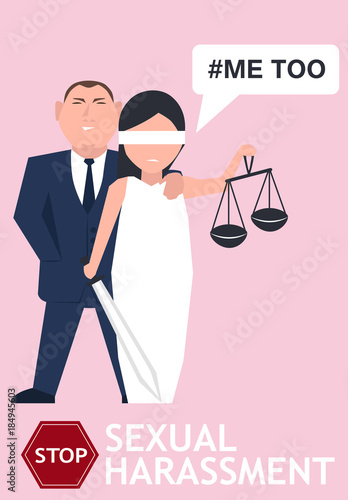Sexual harassment poster with Lady Justice