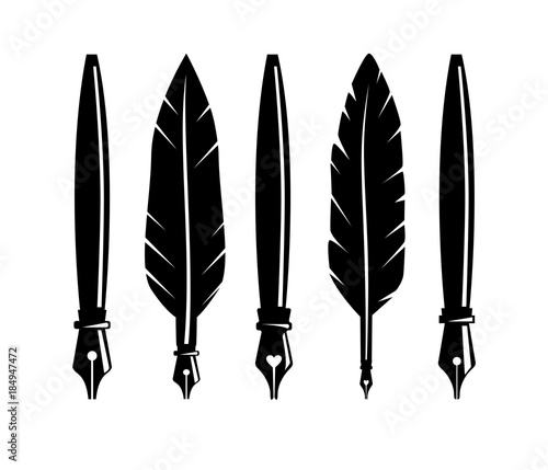 fountain feather pen quill vector logo design set 