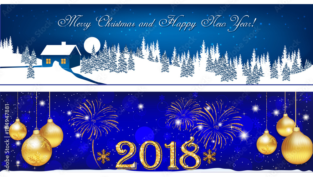 Holiday season banner / backgrounds set. Merry Christmas and a Happy