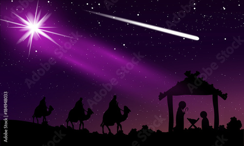 Christmas of Jesus and comet in the night starry sky
