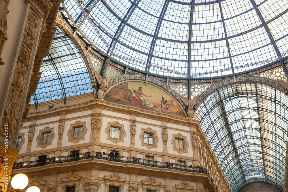 Interer of gallery Vittorio Emanuele II in square of Duomo in Milan,  Italy.