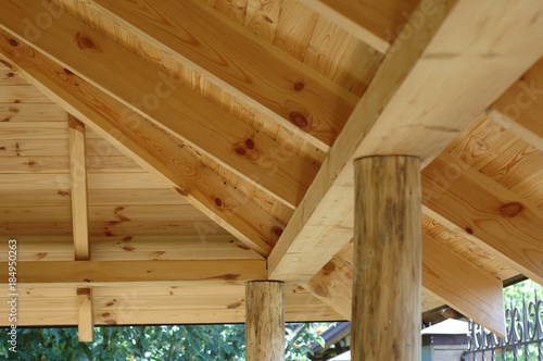 Part of the wooden roof structure on the gazebo.