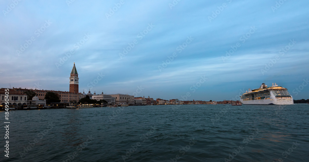 Panorama of Venice, Italy with cruise ship