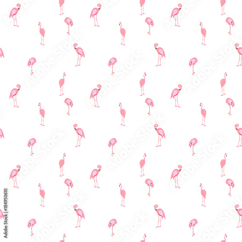 Colorful pink flamingo isolated on white background. Seamless pa