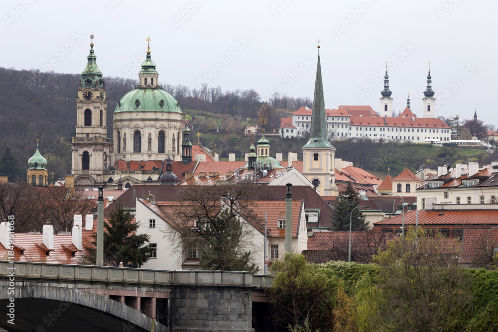 View on the winter Prague St. Nicholas' Cathedral, Czech Republic