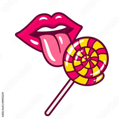 Female lips licking lollipop