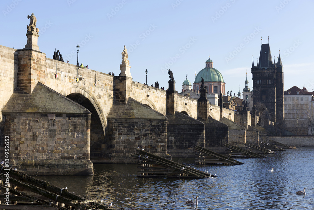 Prague gothic Charles Bridge with the Oldtown, Czech Republic