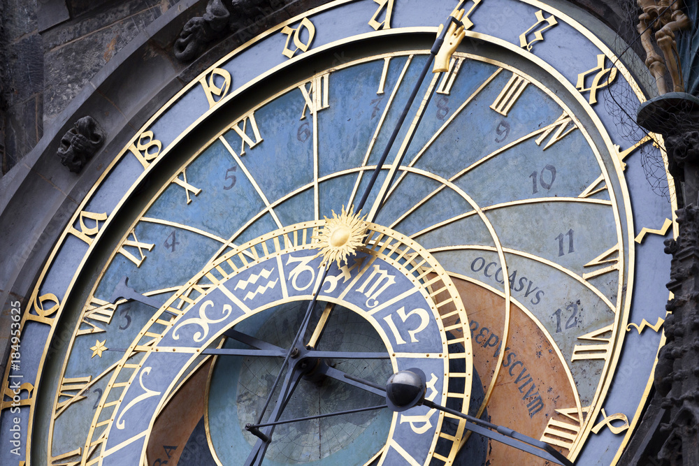 Historical medieval astronomical Clock in Prague on Old Town Hall , Czech Republic