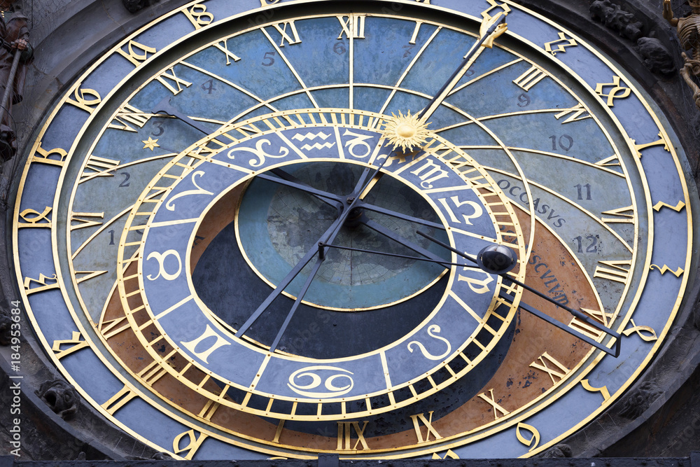 Historical medieval astronomical Clock in Prague on Old Town Hall , Czech Republic