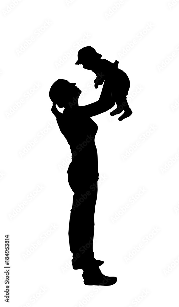 Sticker to car silhouette of mother with child. The Kid is in th
