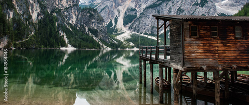 Lago de Brais in Italy, Emerald Green Lake in the Dolomites photo