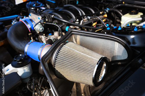 Close up of sport car air filter. photo