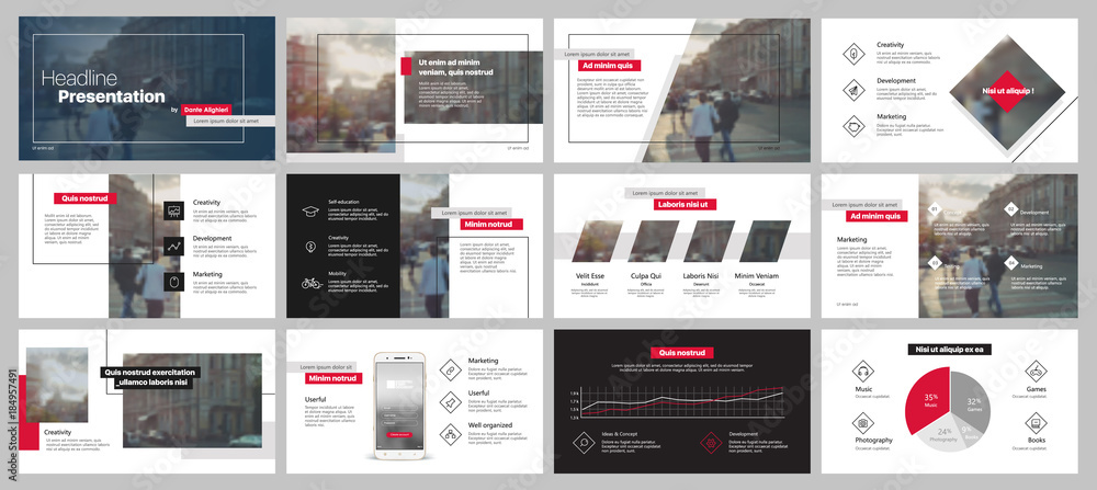 Red black minimal presentation templates elements on a white background. Vector infographics. Use in Presentation, flyer and leaflet, corporate report, marketing, advertising, annual report, banner.