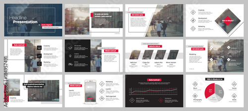 Red black minimal presentation templates elements on a white background. Vector infographics. Use in Presentation, flyer and leaflet, corporate report, marketing, advertising, annual report, banner.