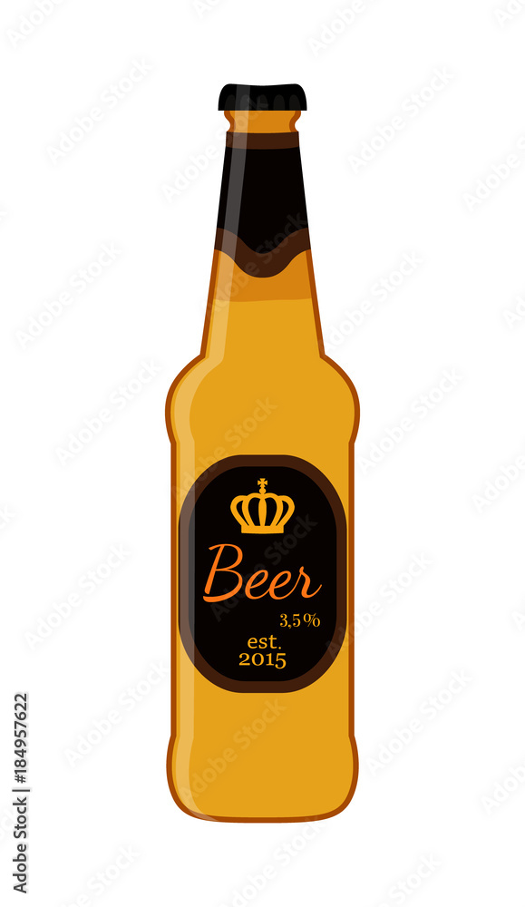 Beer glass bottle, alcohol drink label. Cartoon flat style. Vector Beer glass bottle, alcohol drink label. Cartoon flat style. Vector