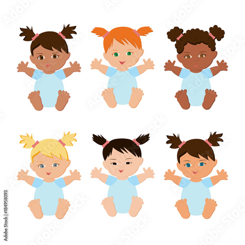 Multiethnic baby girls set.