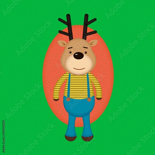 funny cartoon reindeer in striped shirt vector illustration