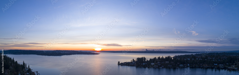 Lake Washington Panoramic View From Bellevue to Seattle Lake Washington Panoramic View From Bellevue to Seattle