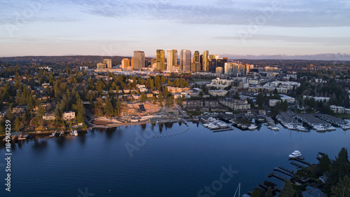 Panoramic Aerial Landscape View of Bellevue Washington Waterfront City Skyline photo