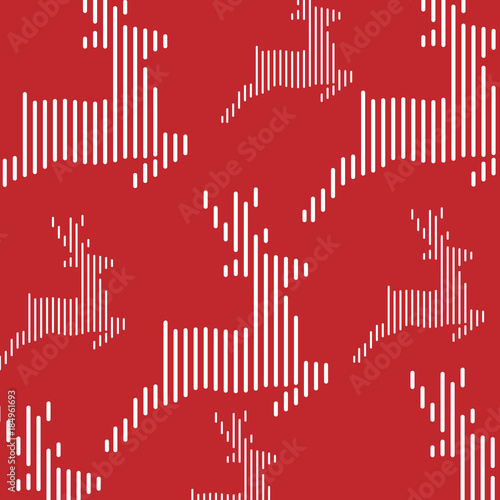 Line art winter pattern with green deers. Vector flat Christmas ornament. Winter reindeer texture