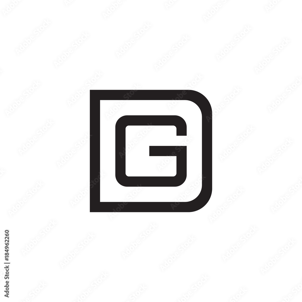 Initial letter D and G, DG, GD, overlapping G inside D, line art logo, black monogram color Initial letter D and G, DG, GD, overlapping G inside D, line art logo, black monogram color