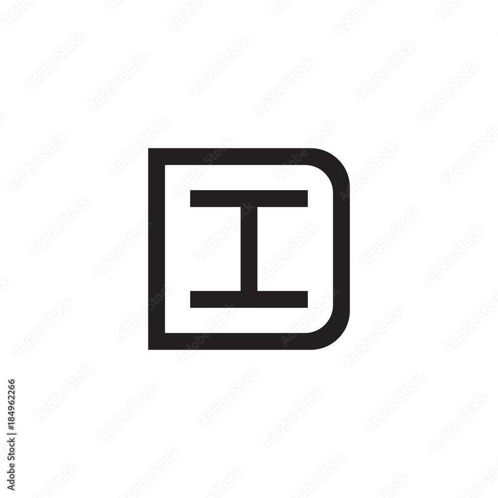 Initial letter D and I, DI, ID, overlapping I inside D, line art logo, black monogram color
