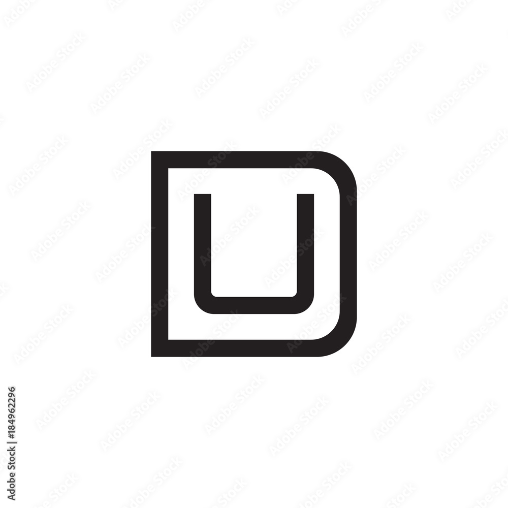 Initial letter D and U, DU, UD, overlapping U inside D, line art logo, black monogram color Initial letter D and U, DU, UD, overlapping U inside D, line art logo, black monogram color