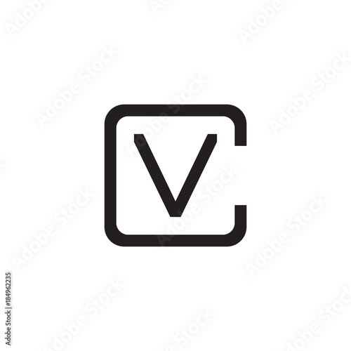 Initial letter C and V, CV, VC, overlapping V inside C, line art logo, black monogram color