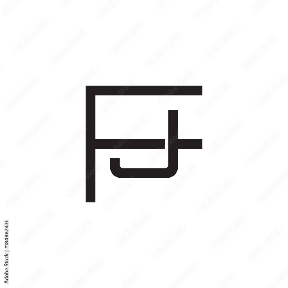 Initial letter F and J, FJ, JF, overlapping J inside F, line art logo, black monogram color Initial letter F and J, FJ, JF, overlapping J inside F, line art logo, black monogram color