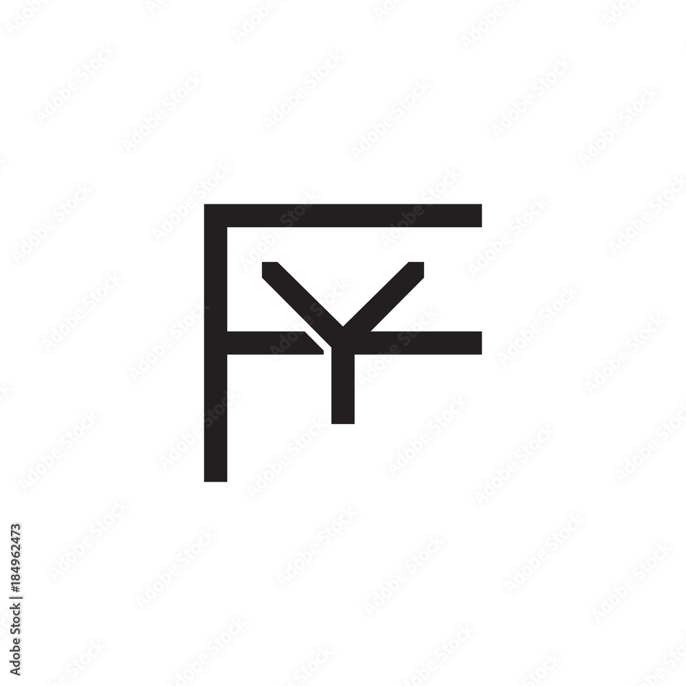 Obraz premium Initial letter F and Y, FY, YF, overlapping Y inside F, line art logo, black monogram color